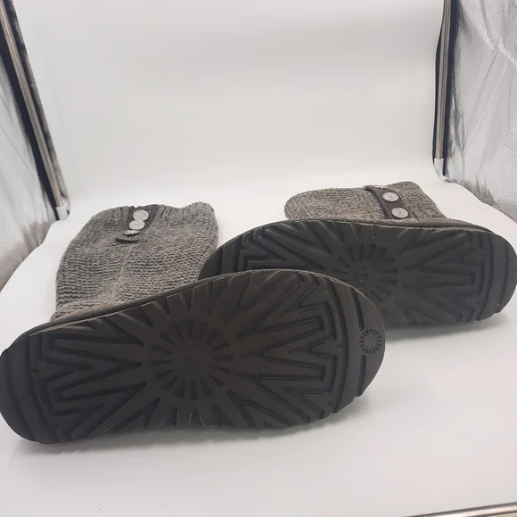 UGG Sweater Knit Foldover Boot Classic Grey Silver Warm Boho Casual Slouchy 8 - Picture 6 of 11